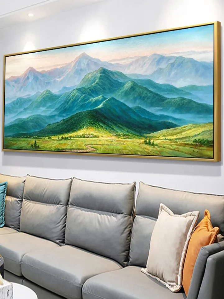Original Landscape Oil Painting On Canvas, Green Mountains Painting, Realistic Art of Field Scenery, Summer Decor, Large Wall Art,Home Decor