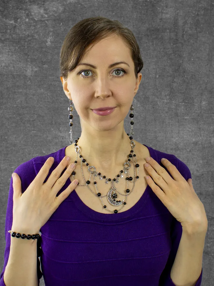 Star and moon necklace and earringsy | Boho Celestial Set | Obsidian Necklace | Vintage Moon Earrings | Unique Gift