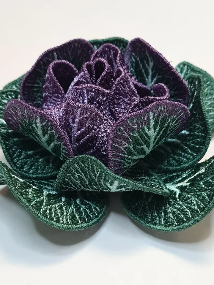 Decorative cabbage FSL machine embroidery design three-dimensional flower
