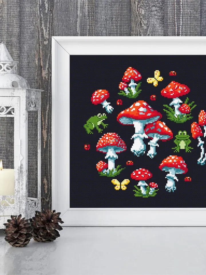 Mushroom sampler cross stitch pattern PDF download Amanita mushroom cross stitch chart, Mini frog cross stitch Mushroom pattern digital #L76