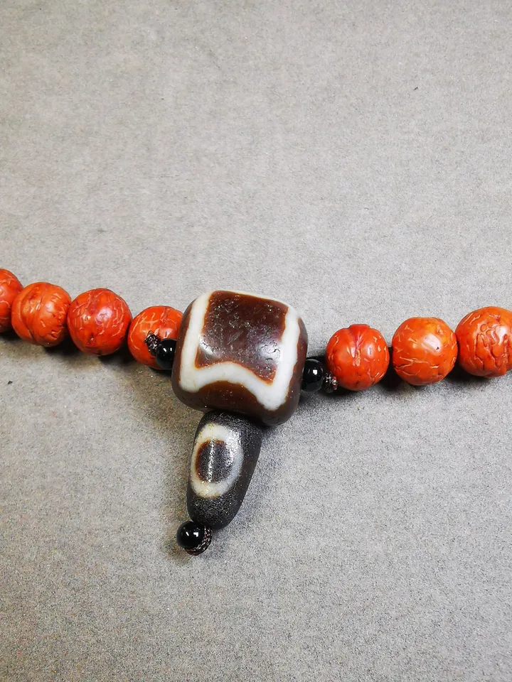 Gandhanra Old Sky Earth Dzi Guru Bead,T-drilled 3-Hole Mala Bead, Prayer Bead,Connector Bead for Buddhist Bead