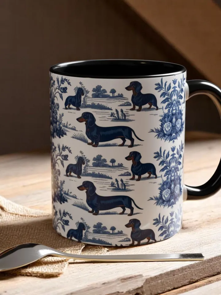 Charming Dachshund Ceramic Coffee Mug, Perfect Gift for Dog Lovers, Floral Design Mug, Cottagecore Aesthetic, Pet Owner Keepsake