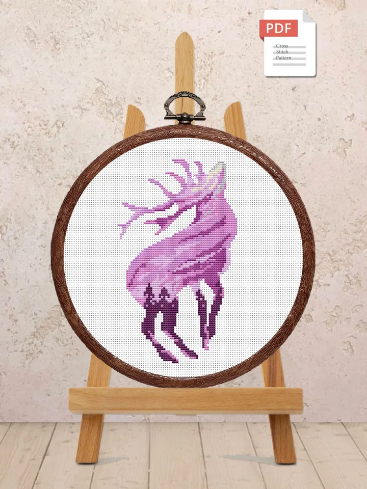 Deer Cross Stitch Pattern, Animal Cross Stitch, Embroidery Deer, Watercolor Deer Silhouette Cross Stitch, Modern Cross Stitch #anm024