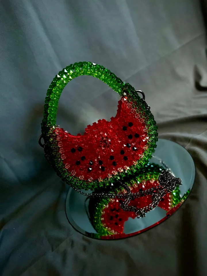 Watermelon beaded handbag, women bag, shoulder bead bag, purse for summer, bridesmaid woven bag, festival bag, small crossbody, luxury gift