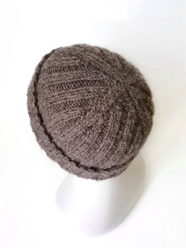 Cozy Men's Alpaca Wool Winter Beanie: Hand-Knitted Brown Hat. Warm Men's Beanie with Folded Brim: Handcrafted Ribbed Cap. FREE SHIPPING!