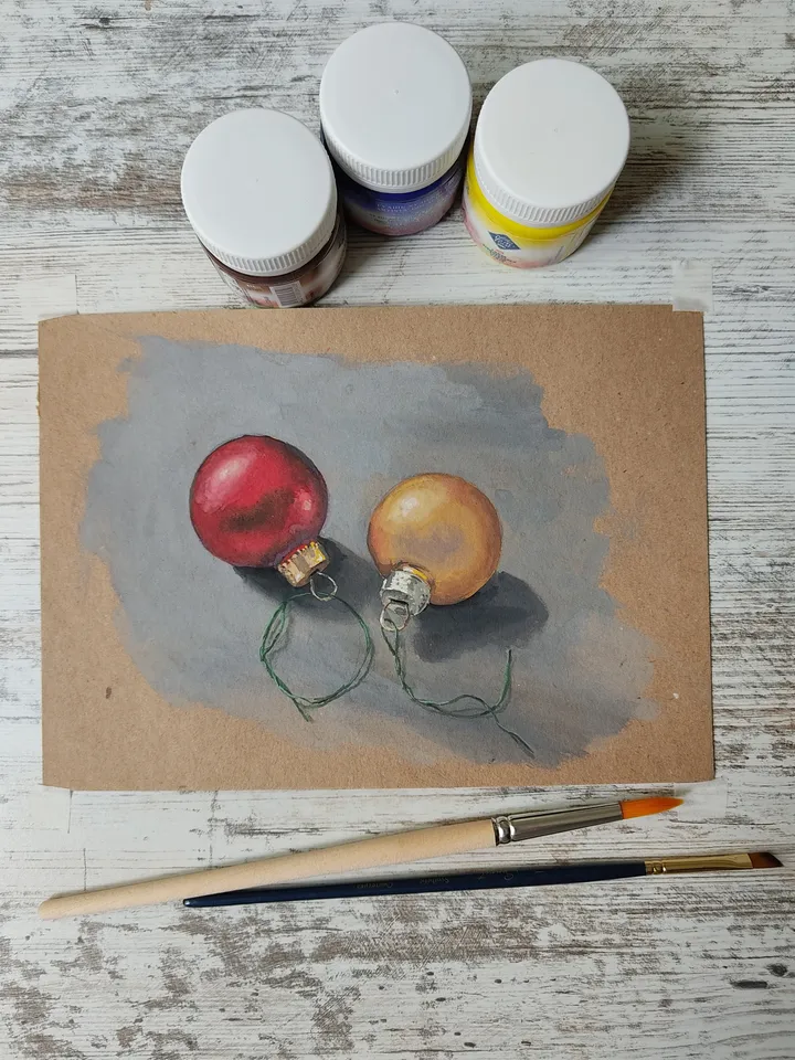 Christmas Tree Toys. Original gouache painting.
