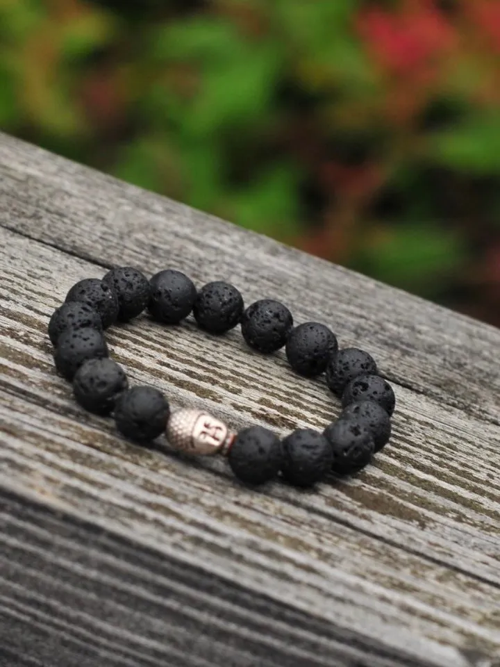 LAVA Bead Bracelet | Essential Oil Diffuser Bracelet Stretch Aromatherapy Jewelry | Gift for her | Buddha Bracelet | Black Gemstone Jewerly