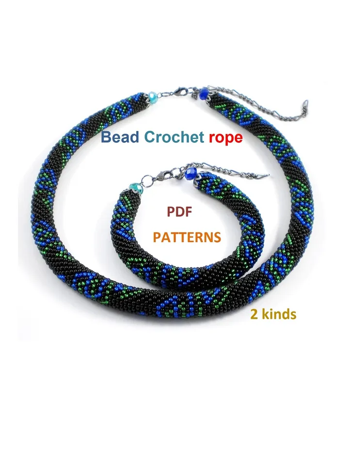Bead crochet rope pattern for beading«Zig-Zag»necklace and bracelet,DIY,bead crocheting,Instant Download,PDF pattern