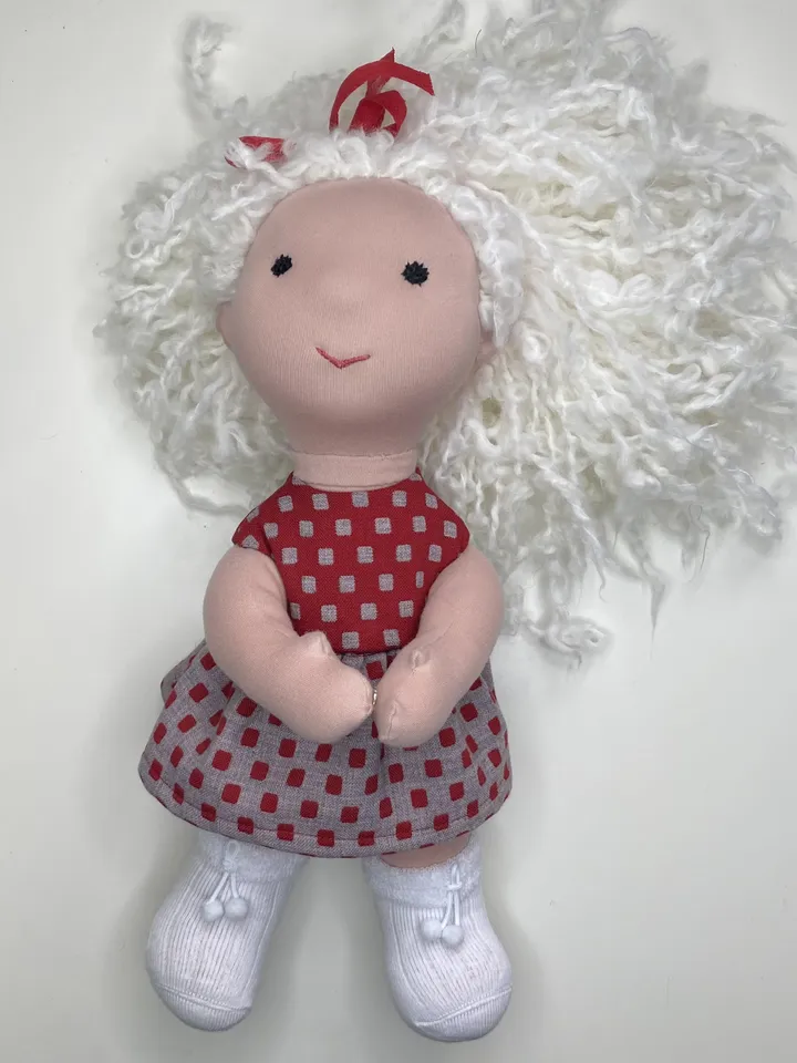 Handmade organic textile cotton Waldorf doll ready to ship, Authors stuffed soft doll with clothes set, Christmas baby