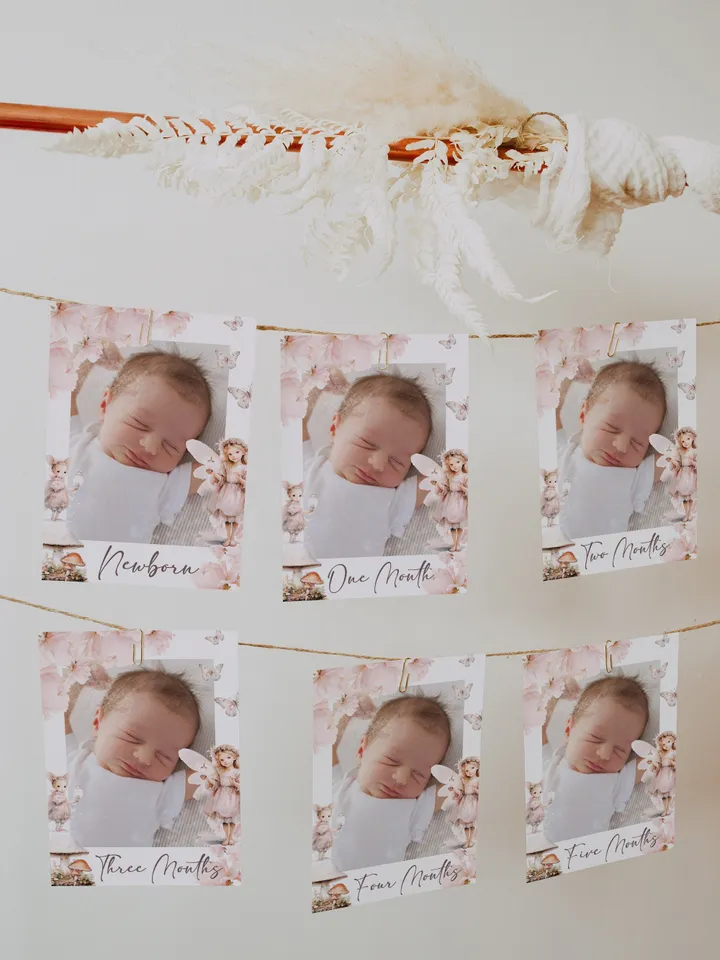 Editable Fairy Birthday Monthly Banner Photo Garland template Fairy Birthday Magical Enchanted Fairy Birthday Pixie Fairy Magical fa12