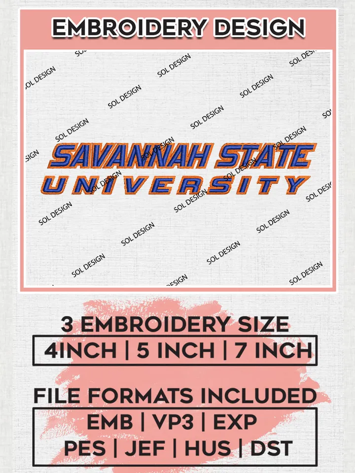 NCAA Savannah State Uni.versity Team Logo Embroidery Design Files, NCAA Savannah State Tigers Machine Embroidery, NCAA Teams, 3 sizes, NCAA Machine embroidery designs, Digital Download