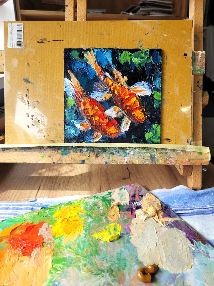 Koi Fish Painting Fish Painting Original Art Impasto Oil Painting 6x6 Animal Painting Food Painting Koi Carp Feng Shui Painting Seafood Art by ArtFromVictoria