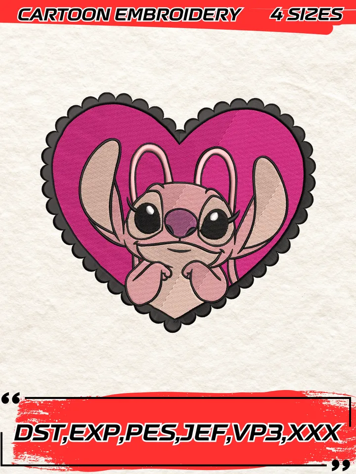 Pink Stitch In Love Embroidery Design,Pink Stitch Embroidery Design,Machine Embroidery Design File,4 Sizes, Digital Download