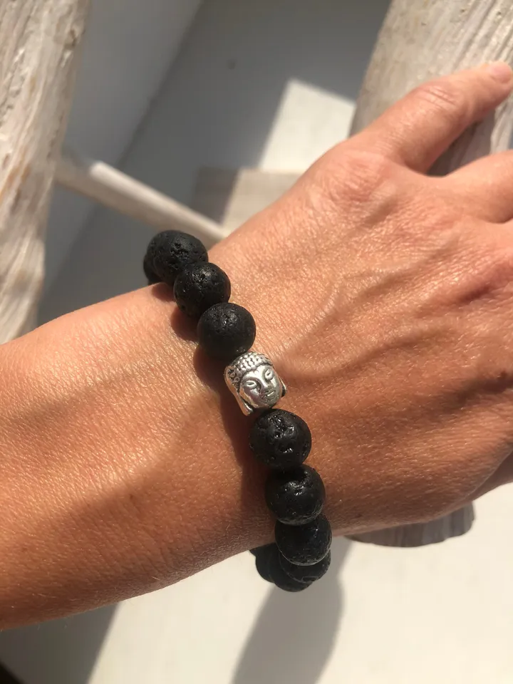 LAVA Bead Bracelet | Essential Oil Diffuser Bracelet Stretch Aromatherapy Jewelry | Gift for her | Buddha Bracelet | Black Gemstone Jewerly