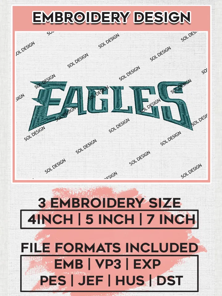 Philadelphia Eagles Wordmark Logo Embroidery Designs, NFL Eagles, NFL Logo Embroidery Files, NFL Philadelphia Eagles Machine Embroidery Design, Digital Download