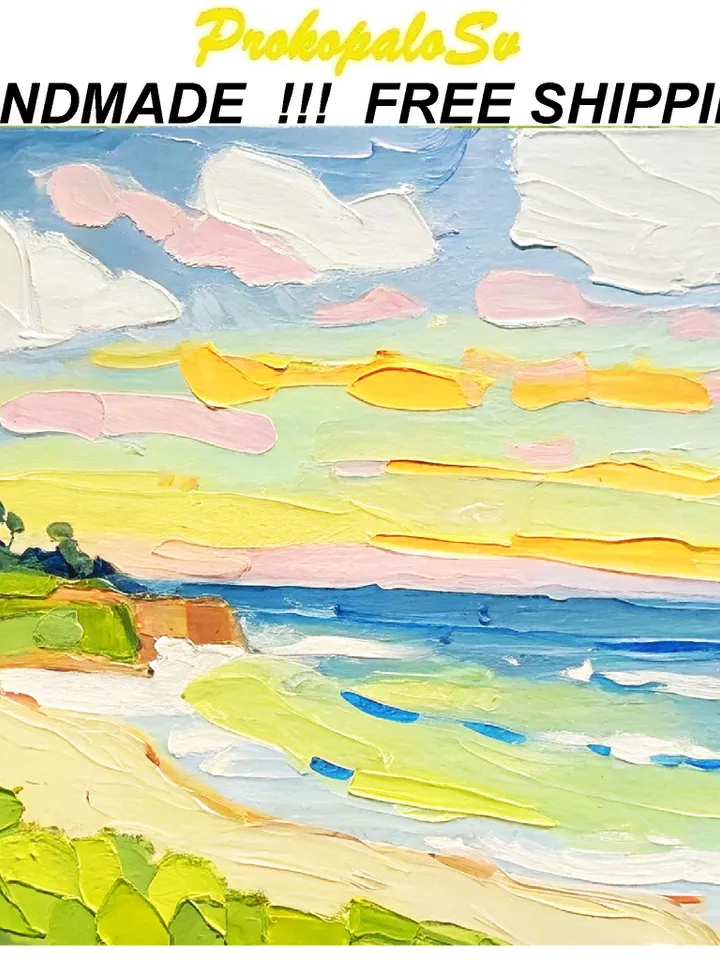 Seascape Painting Carmel Beach Original Art Monterey Abstract landscape Impasto Oil Painting Gift by ArtProkopaloSv