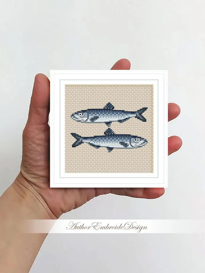 Sardines cross stitch pattern PDF download Mini fish cross stitch chart, Sardine pattern digital PDF for beginners, Funny kitchen decor #F29