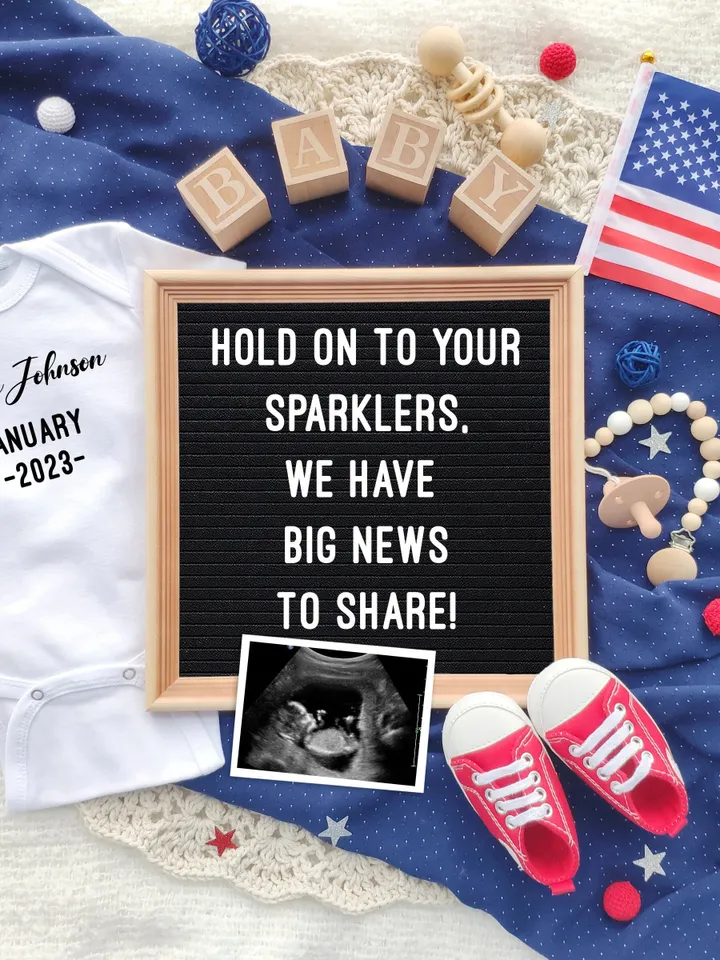 4th of July Baby Announcement Digital Pregnancy Announcement, USA Pregnancy Announcement Editable Digital Template