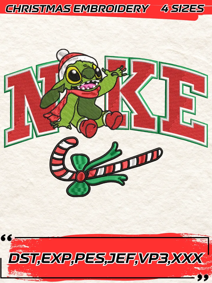 Swoosh Stitch X Grinch Christmas Embroidery Design,Christmas Embroidery Design,4 Sizes,Digital Download