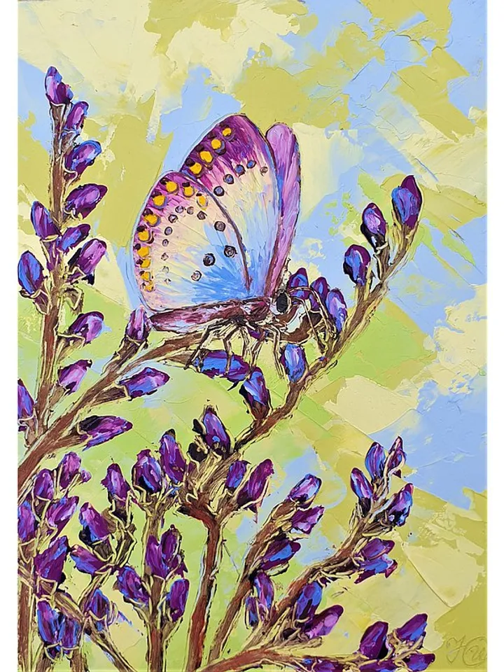 Lavender Painting Butterfly Original Art Floral Wall Art Flower Painting Small