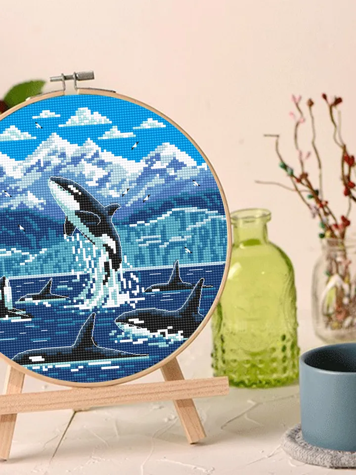 Glacier Bay National Park cross stitch pattern PDF download Killer whale cross stitch chart, Orcas in Alaska, Splashing orca whale art #L71