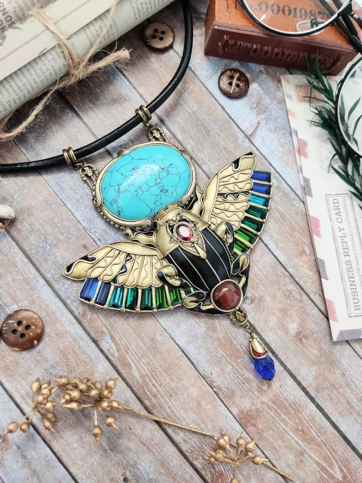 Scarab necklace with turquoise