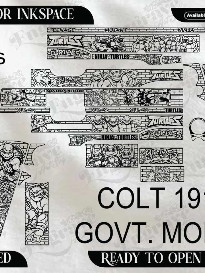 COLT 1911 GOVERNMENT Ninja Turtles design,lasercut,laserengraving,fiberlaser,engravingfiles