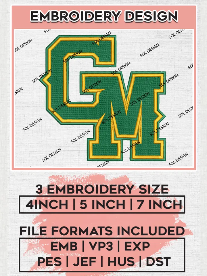 NCAA GM Patriots Team Logo Embroidery Design Files, NCAA George Mason Patriots Machine Embroidery, NCAA Teams, 3 sizes, NCAA Machine embroidery designs, Digital Download