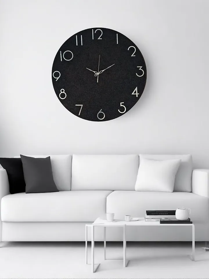 Large black stone wall clock 60 cm Modern wall clock Unique clock Silent clock