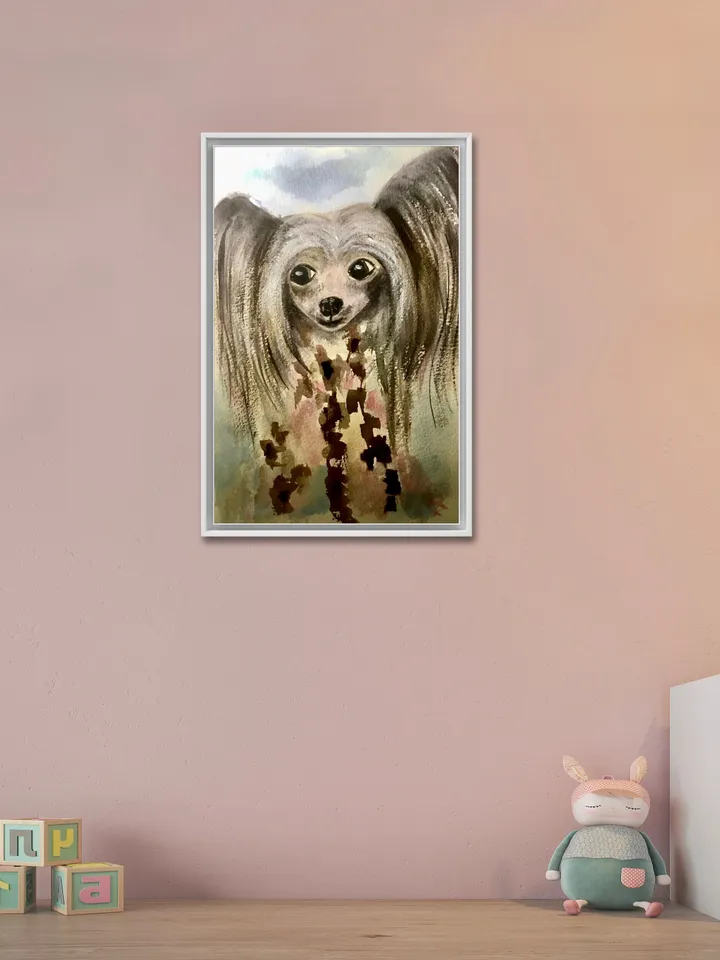 Chinese crested dog original watercolour painting,funny animals painting kids room wall art,dog lovers gifts.dogs painting wall decoration