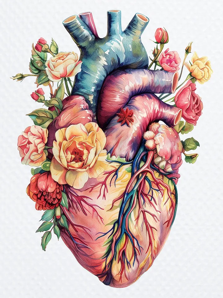 10 Floral Human Heart PNG Clipart, Printable Watercolor Anatomical Heart clipart for sublimation, Digital download, Paper craft, journals