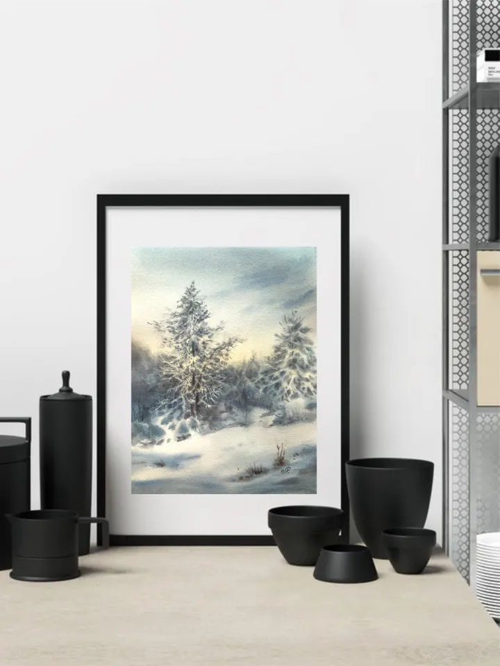 Winter Landscape Painting Original Watercolor Painting Winter Forest Painting