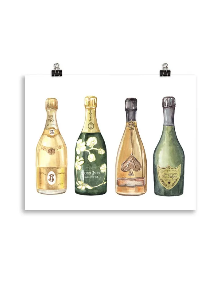 Champagne Watercolor Art Print, Cocktail Print, Bar Cart Art Work, Bar Decor, College Apartment, Wine Cocktail Drink, College Dorm Decor