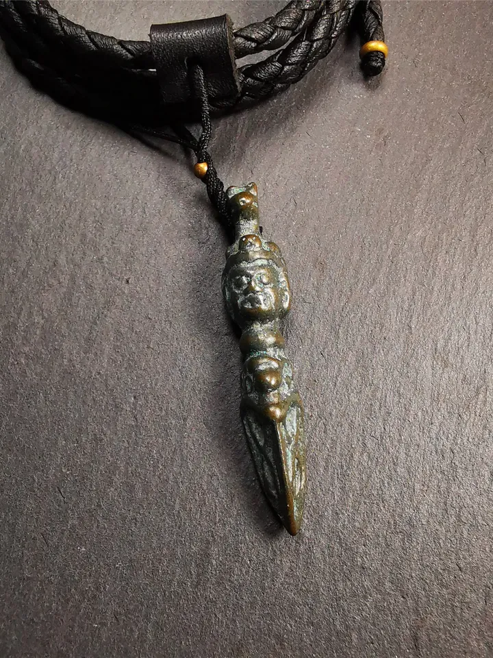 Gandhanra Vintage Thokcha Phurba Amulet,Mahakala Kila,Kilaka Pendant Necklace,Made by Famous Pugong Monastery,2.12 inches