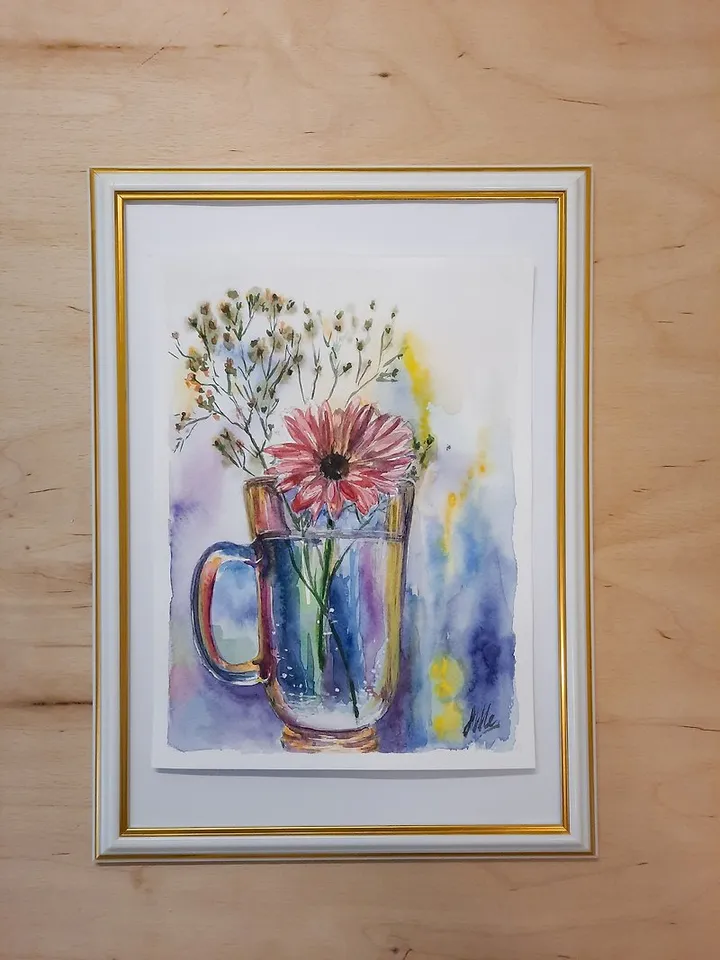 Flower still life painting Original watercolor painting Gerbera daisy painting
