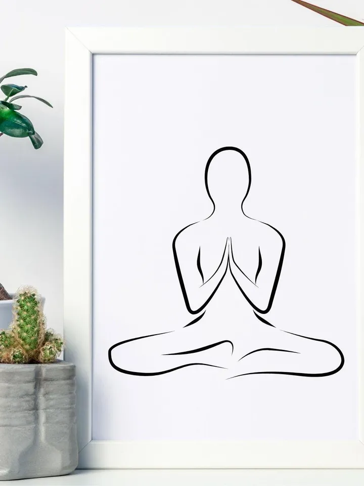 Namaste Yoga, Namaste Yoga Wall Art, Yoga Studio Decor, Yoga Line Drawing, Yoga Poster, Yoga Line Art, Lotus Poses, Yoga Lotus Poses