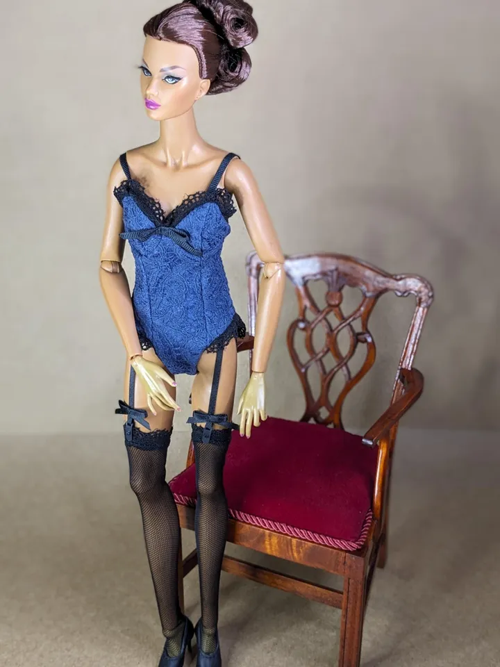 Handmade blue & black lingerie set for 16-inch Fashion Royalty dolls (FR16)