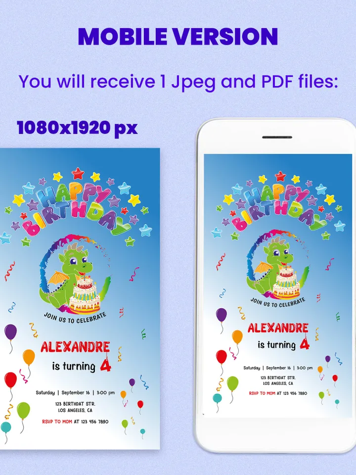 Personalized Digital Birthday Invitation, Dragon Party Bundle, Kids Birthday Invitation Bundle, Birthday Invite Set, Dragon Invite, Dragon