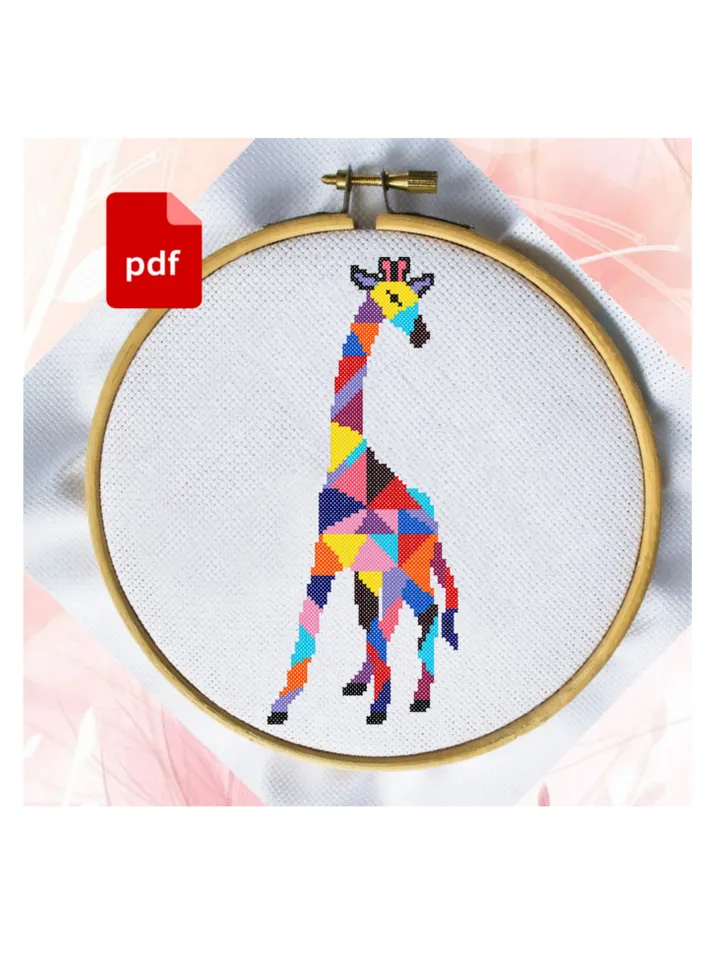 Giraffe cross stitch pattern, easy embroidery for children, colorful rainbow Triangle giraffecross stitch pattern