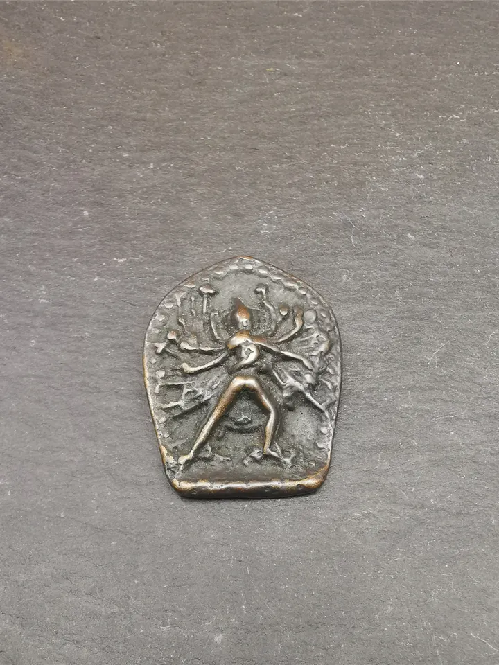 Gandhanra Acient Tibetan Buddhism Kalacakra-vajra Amulet Badge,60 years old,Made of Thokcha, 1.5" × 1.22"