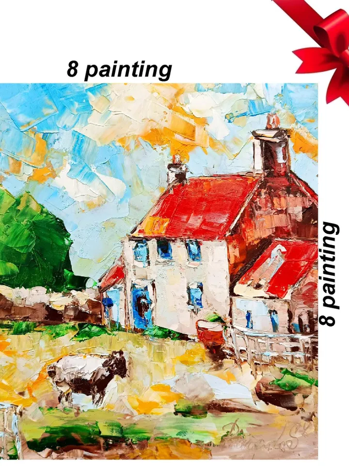 Ireland Painting Cottage Original Art Abstract Landscape Impasto Oil Painting Small Cheap Original Art Gifts by ArtProkopaloSv