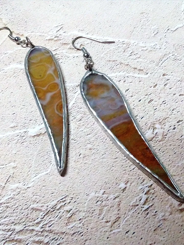 Dangle earrings, Yellow earring, glass earrings, simple stained glass, long earrings, kawaii earrings, petals