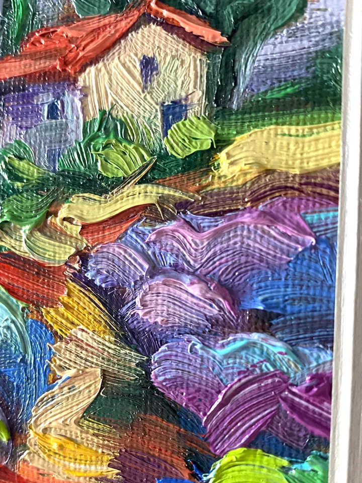 Lavender Fields Painting Tuscany Original Art Landscape Oil Painting Impasto Small Artwork 4x6 Tuscan Serenity Painting Wild Flowers
