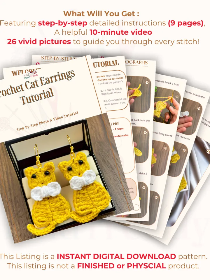 Crochet Cat Earrings Tutorial - Easy Handmade Micro Crochet Jewelry - Unique Present for Cat Lovers and DIY Enthusiasts