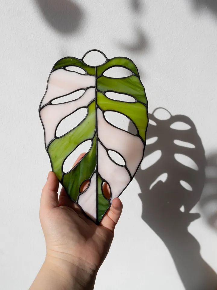 Stained glass monstera, Floral home decor, Plant lover gift
