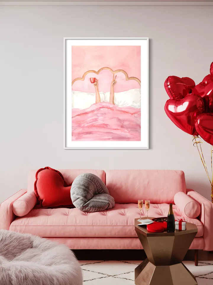 Pink Feminine Room Poster, Watercolor Painting, Girls Room Wall Art, Pink Retro Poster, Teen Prints Girl, Girly Bedroom Art, Pastel Pink Art