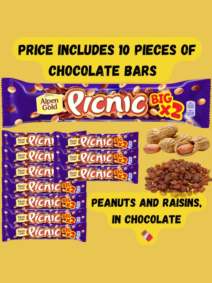 Chocolate bar "Picnic" Big, 10 pcs with peanuts and raisins 2,54oz (25,40oz)