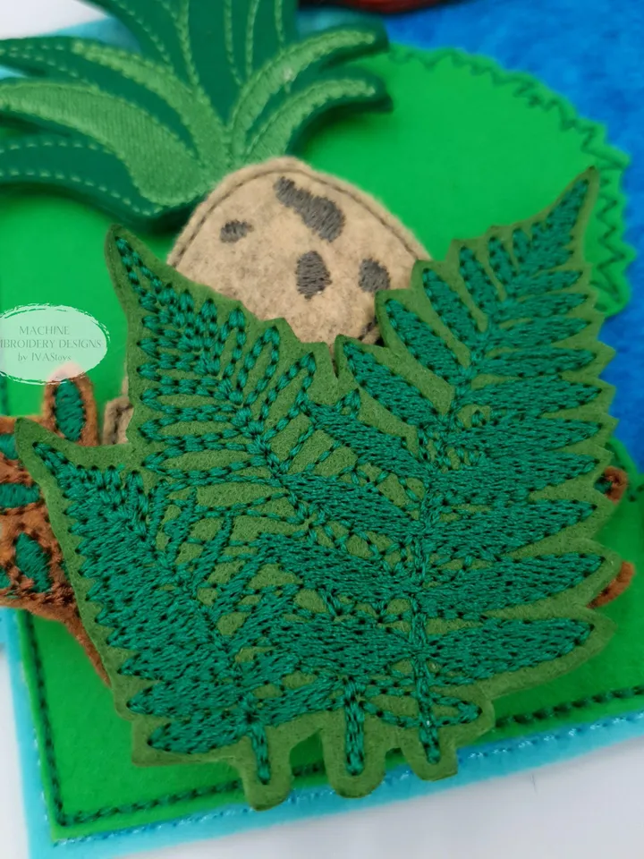 Dinosaur Finger Puppet Machine Embroidery Designs | ITH Dino Felt Toy Pattern Set with Volcano & T-Rex | Quiet Book Storytelling | 5x7 Hoop