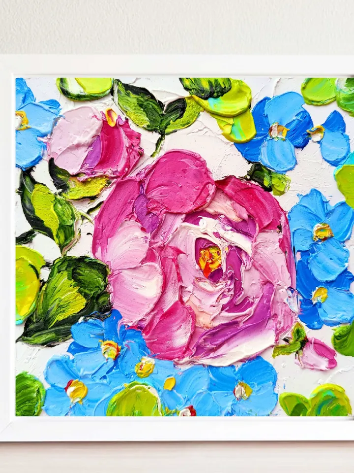 Peony Painting Floral Original Art Impasto Oil Painting Flower Small Wall Art by ArtProkopaloSv