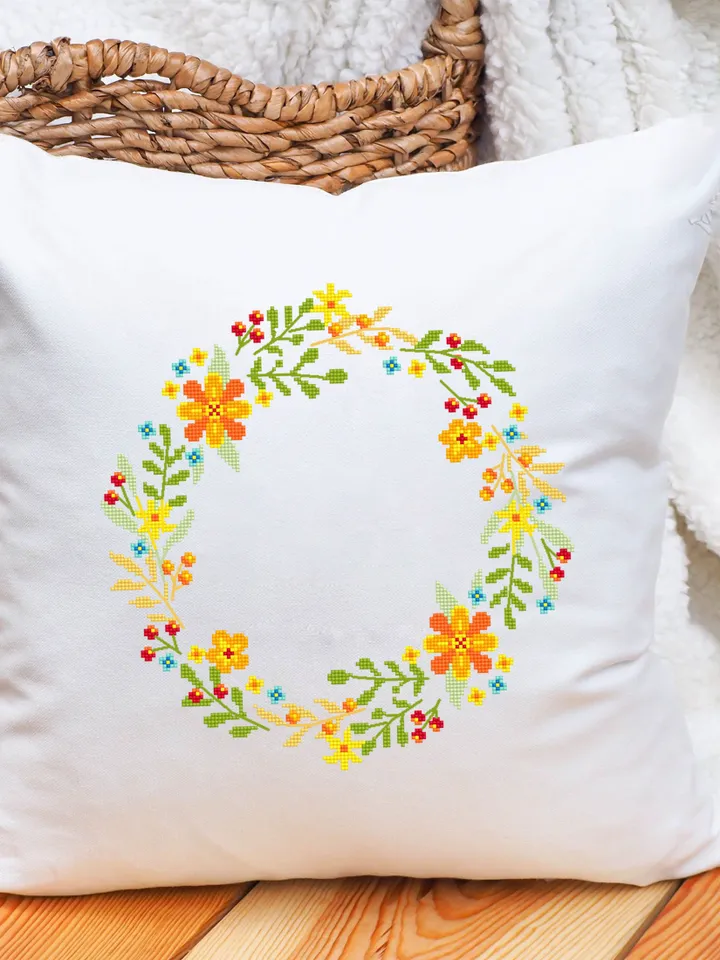 Flower wreath cross stitch pattern PDF download Floral frame cross stitch chart, Flower border hand embroidery, Flowers hoop art design #Y4